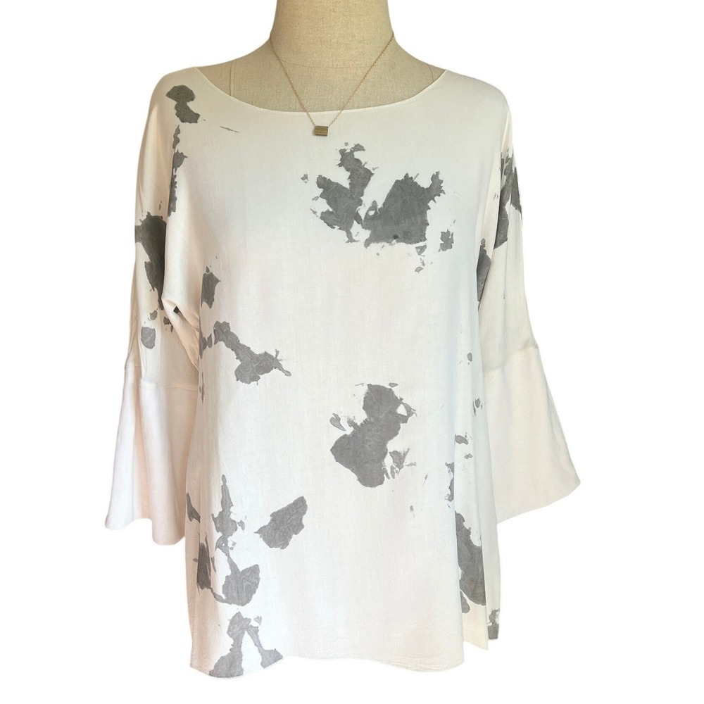 People Like Art Tunic Top Medium White Grey Abstract Boho‎ Artsy Lagenlook Avant
